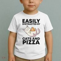 Easily Distracted By Cats And Pizza Kawaii Cat Lovers Gift Toddler T-Shirt thumb 2