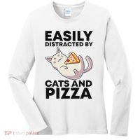 Easily Distracted By Cats And Pizza Kawaii Cat Lovers Gift Women's Long Sleeve Shirt thumb 0