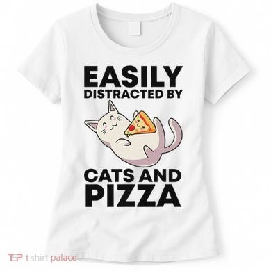 Easily Distracted By Cats And Pizza Kawaii Cat Lovers Gift Women's T-Shirt