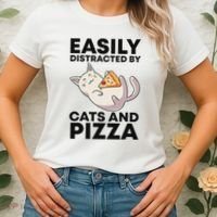 Easily Distracted By Cats And Pizza Kawaii Cat Lovers Gift Women's T-Shirt thumb 2