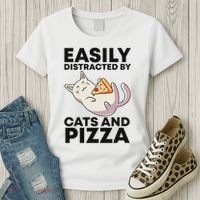 Easily Distracted By Cats And Pizza Kawaii Cat Lovers Gift Women's T-Shirt thumb 3