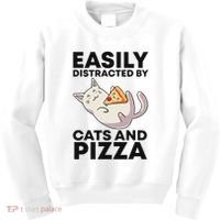 Easily Distracted By Cats And Pizza Kawaii Cat Lovers Gift Kids Sweatshirt thumb 0