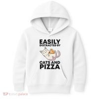 Easily Distracted By Cats And Pizza Kawaii Cat Lovers Gift Kids Hoodie thumb 0