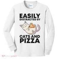 Easily Distracted By Cats And Pizza Kawaii Cat Lovers Gift Kids Long Sleeve Shirt thumb 0