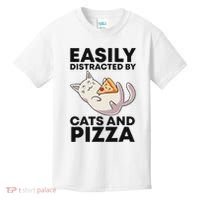 Easily Distracted By Cats And Pizza Kawaii Cat Lovers Gift Kids T-Shirt thumb 0