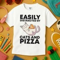 Easily Distracted By Cats And Pizza Kawaii Cat Lovers Gift Kids T-Shirt thumb 3