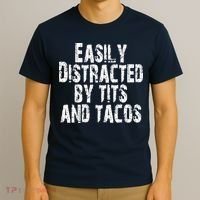 Easily Distracted By Tits And Tacos Funny Vintage T-Shirt thumb 3