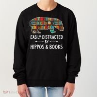 Easily Distracted By Hippos & Books Lover Gift Horse River Women's Sweatshirt thumb 0