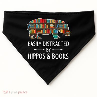 Easily Distracted By Hippos & Books Lover Gift Horse River USA-Made Doggie Bandana