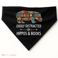 Easily Distracted By Hippos & Books Lover Gift Horse River USA-Made Doggie Bandana thumb 0