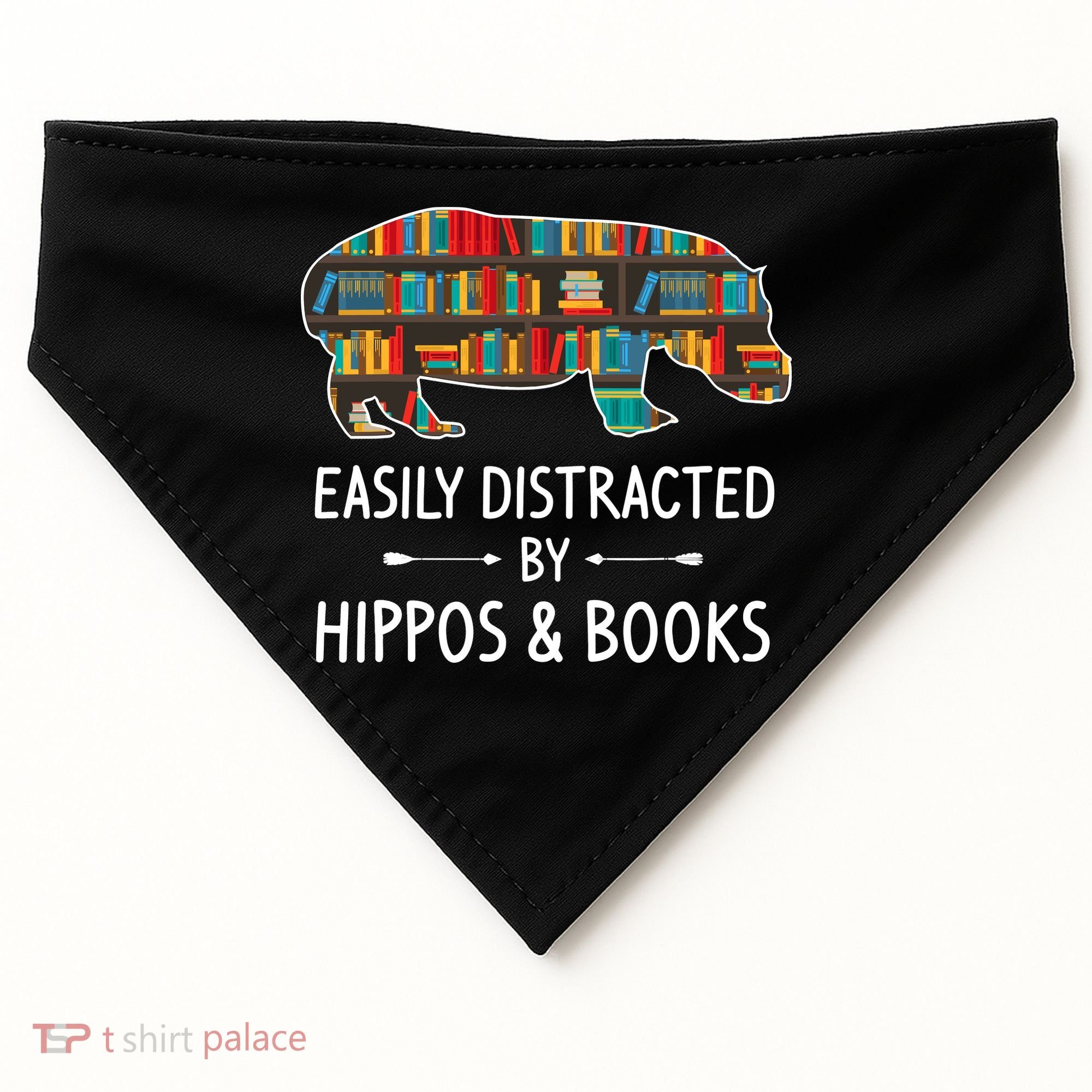 Easily Distracted By Hippos & Books Lover Gift Horse River USA-Made Doggie Bandana