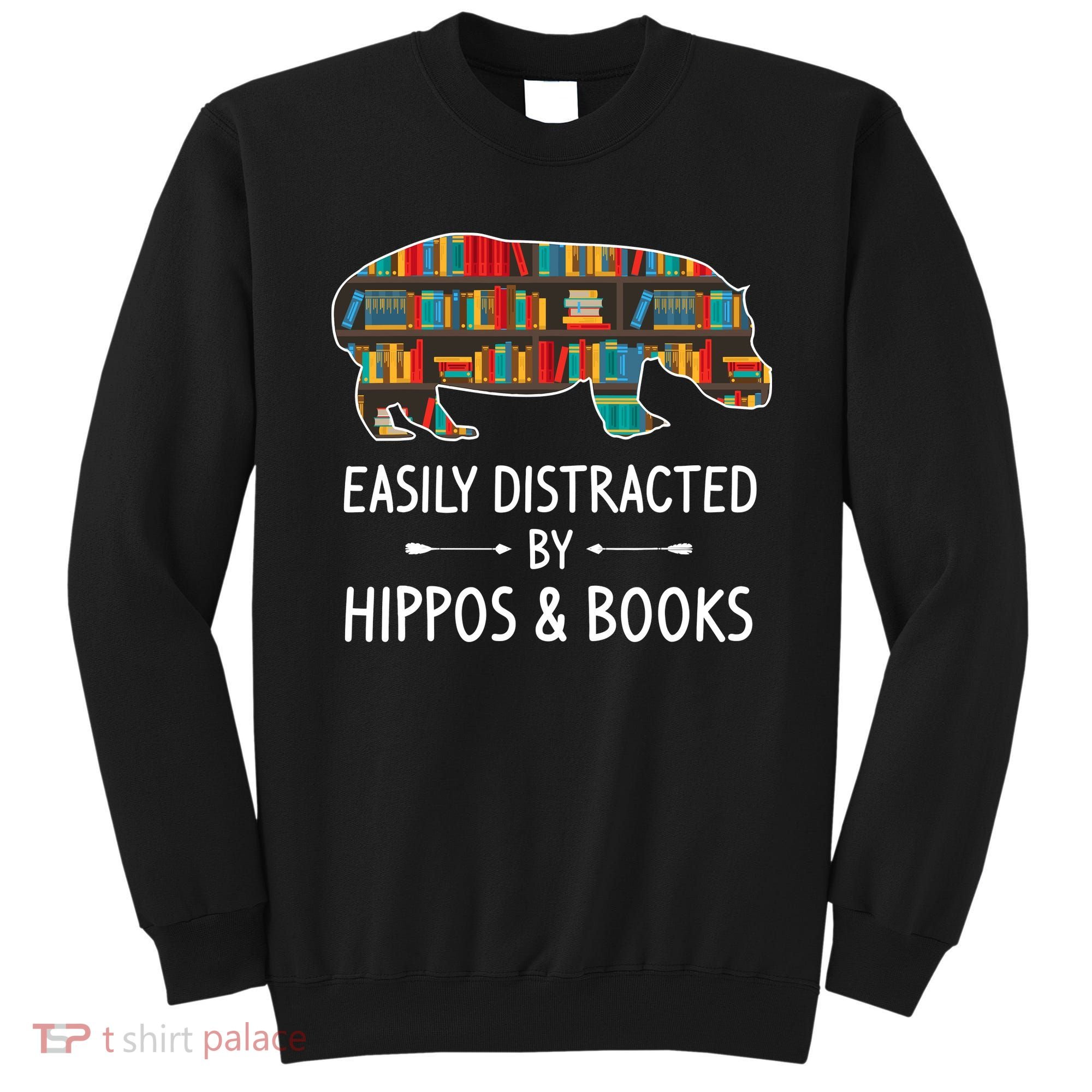 Easily Distracted By Hippos & Books Lover Gift Horse River Sweatshirt