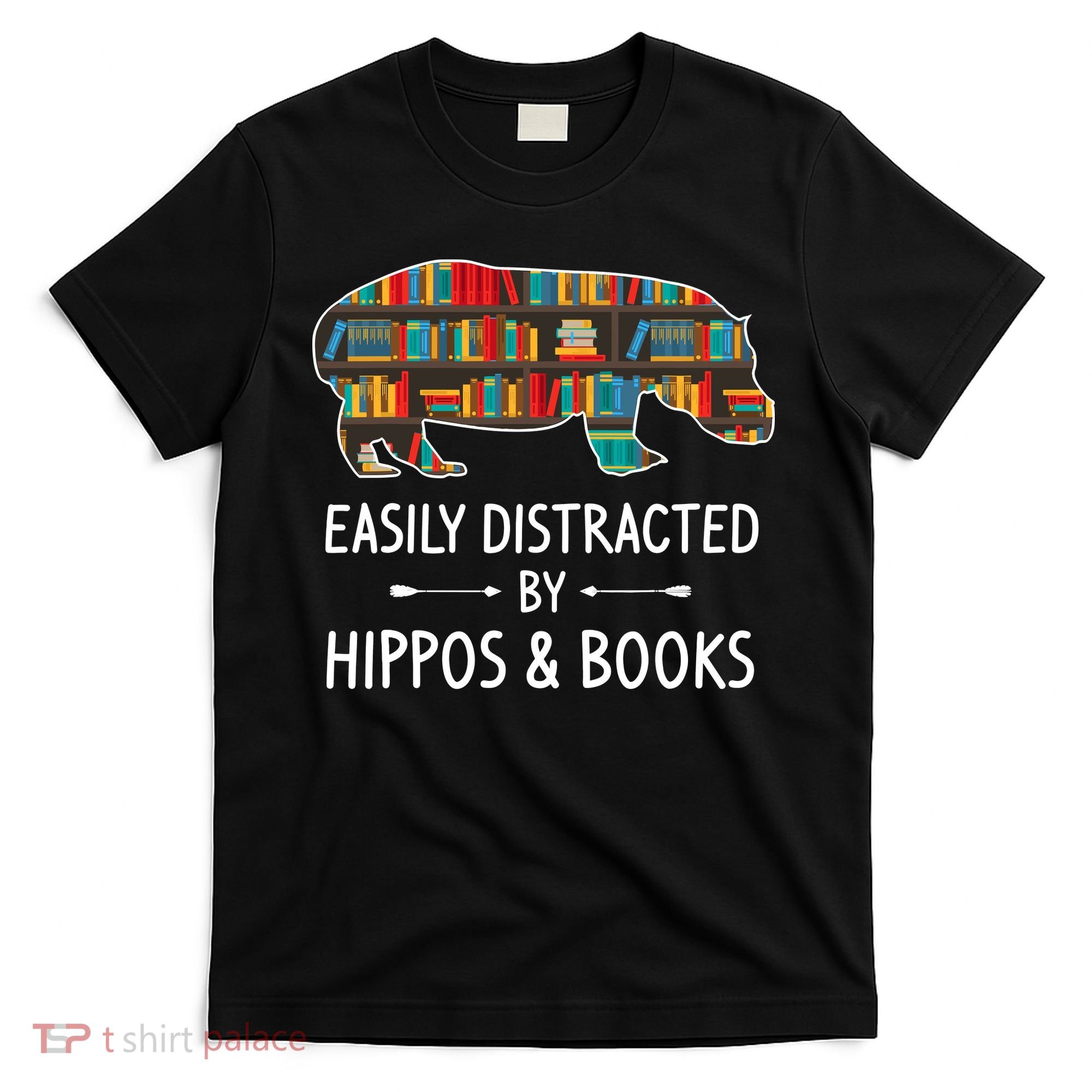 Easily Distracted By Hippos & Books Lover Gift Horse River T-Shirt