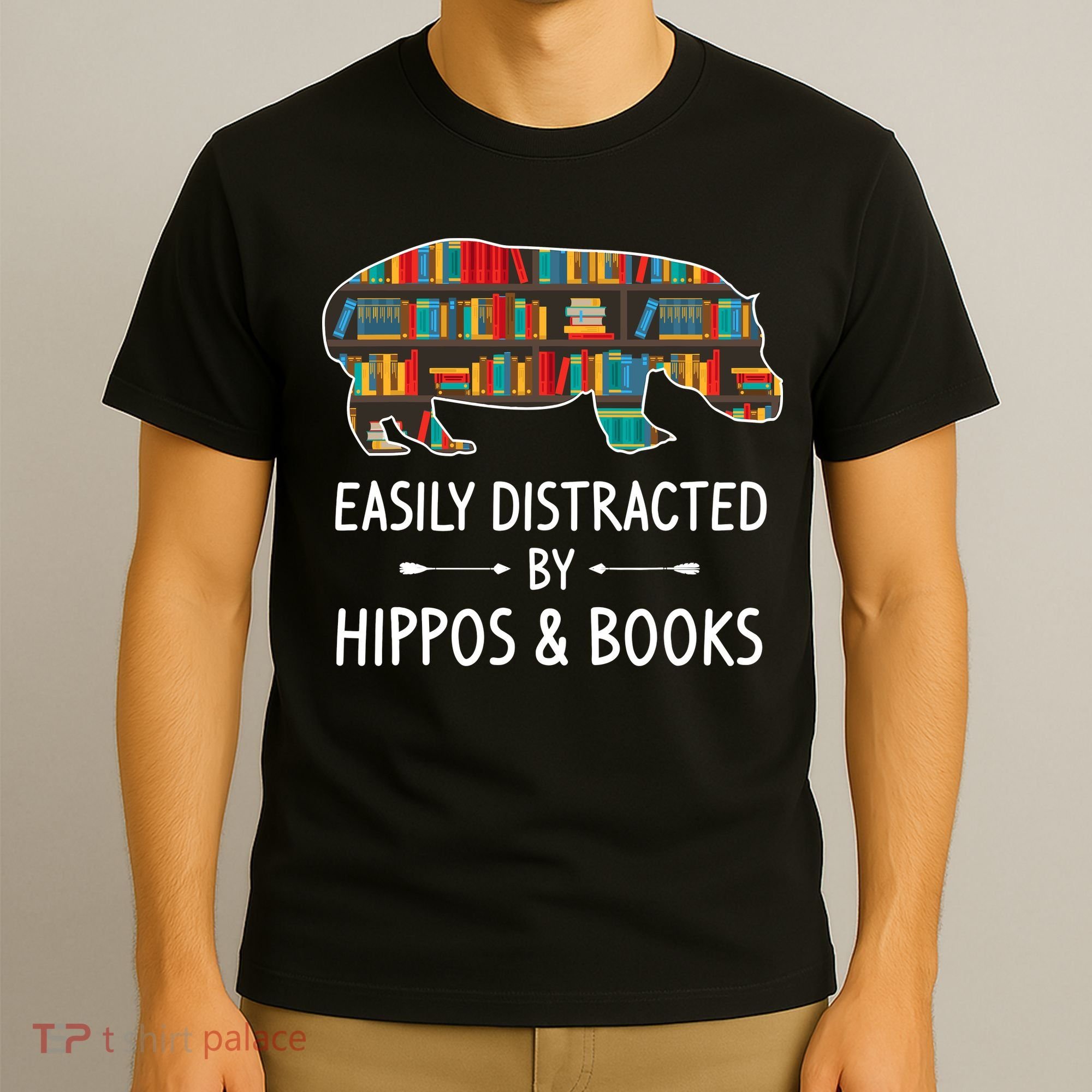 Easily Distracted By Hippos & Books Lover Gift Horse River T-Shirt