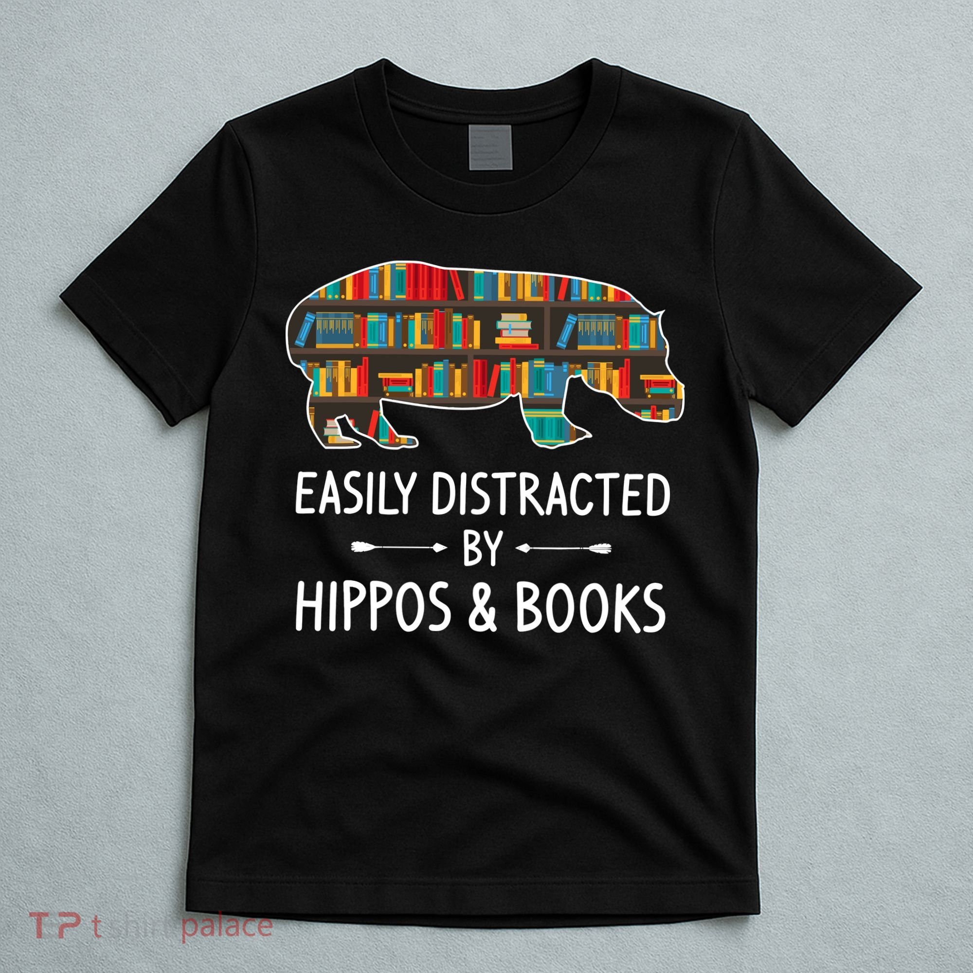 Easily Distracted By Hippos & Books Lover Gift Horse River T-Shirt