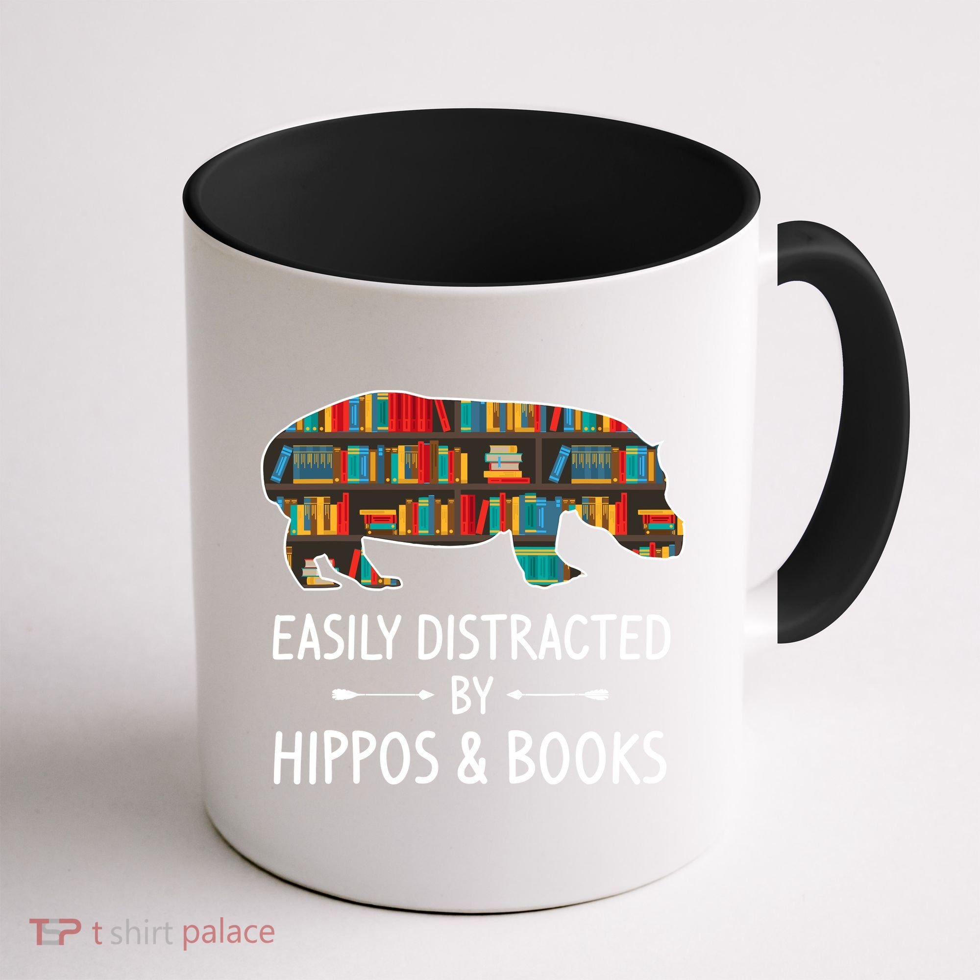 Easily Distracted By Hippos & Books Lover Gift Horse River Coffee Mug