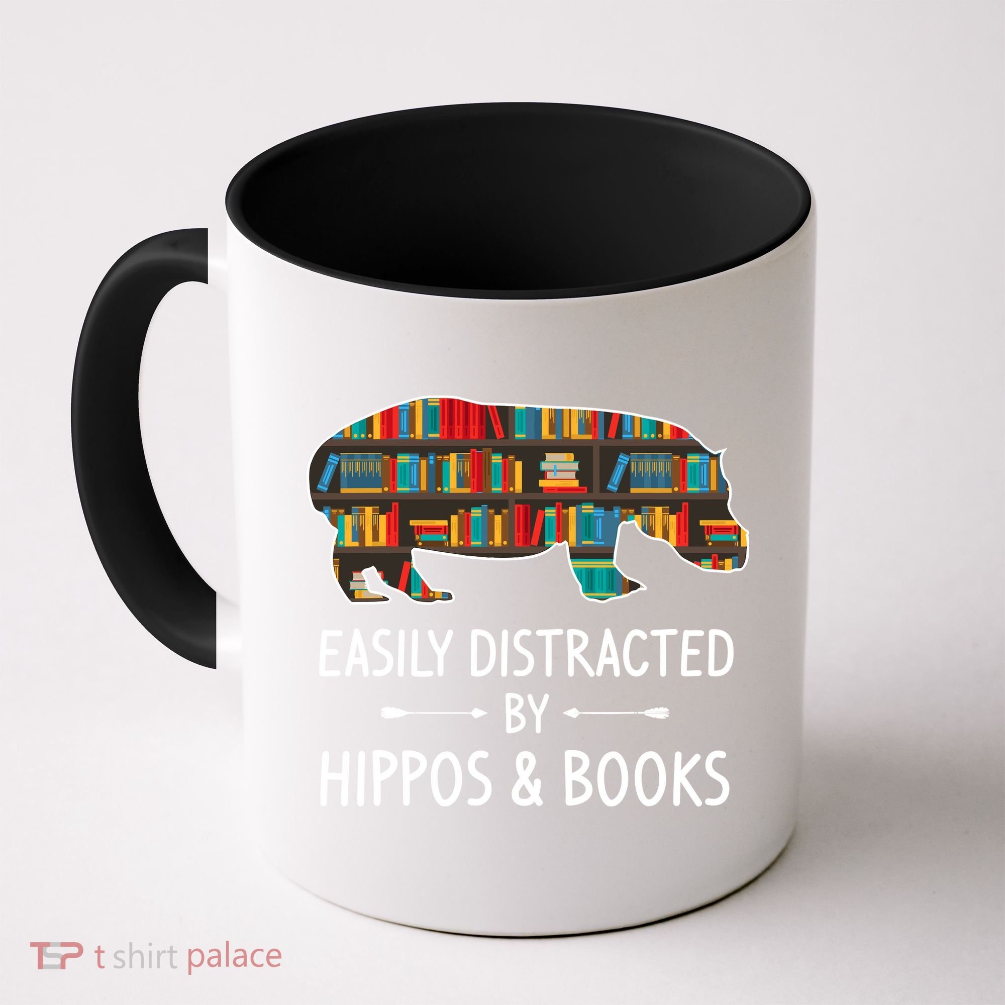 Easily Distracted By Hippos & Books Lover Gift Horse River Coffee Mug