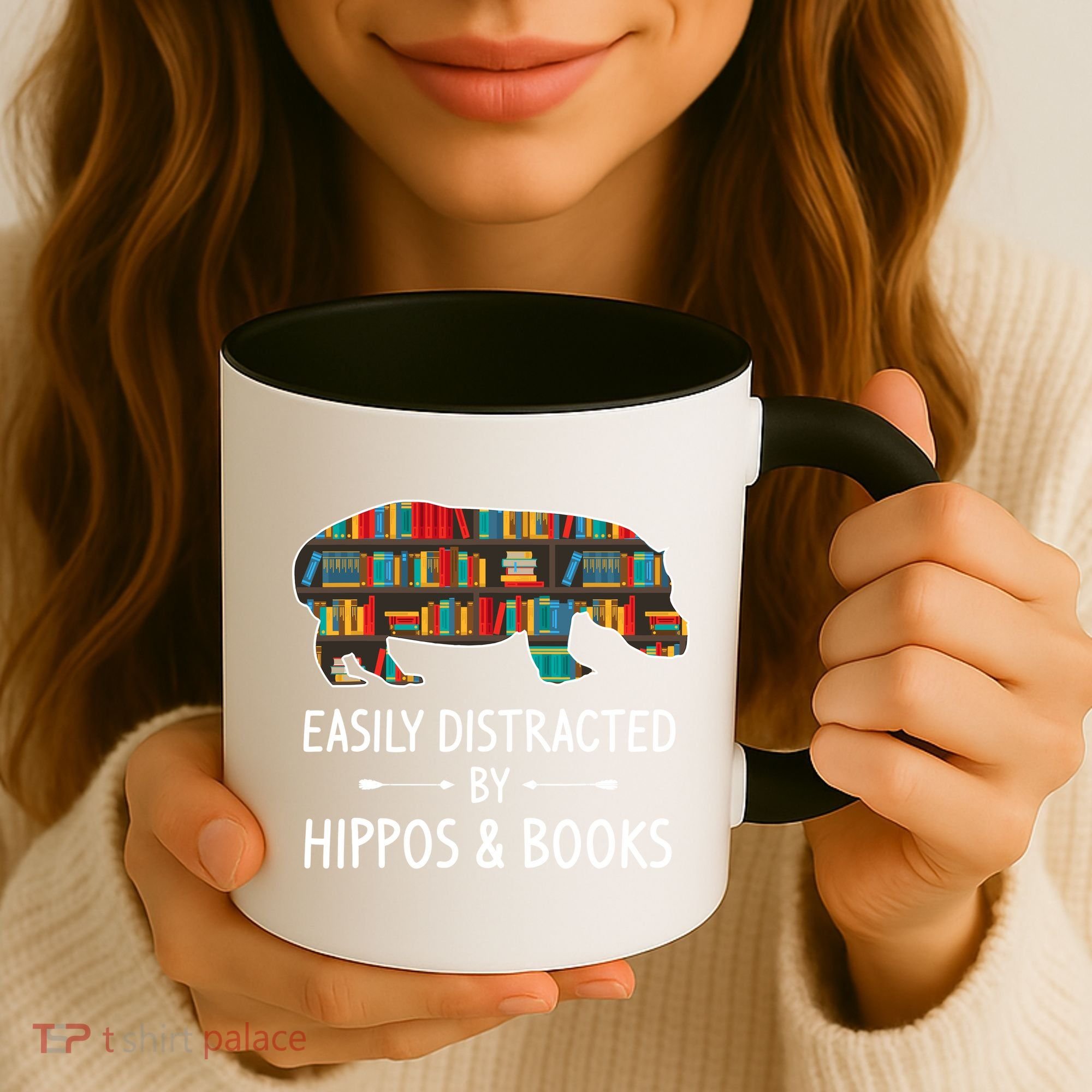 Easily Distracted By Hippos & Books Lover Gift Horse River Coffee Mug