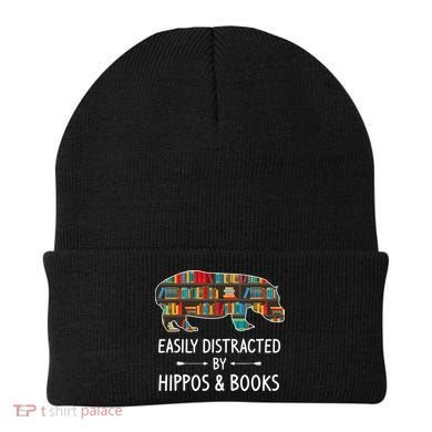 Easily Distracted By Hippos & Books Lover Gift Horse River Beanie