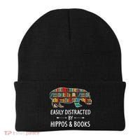 Easily Distracted By Hippos & Books Lover Gift Horse River Beanie thumb 0