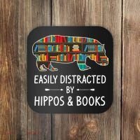 Easily Distracted By Hippos & Books Lover Gift Horse River Coaster thumb 0