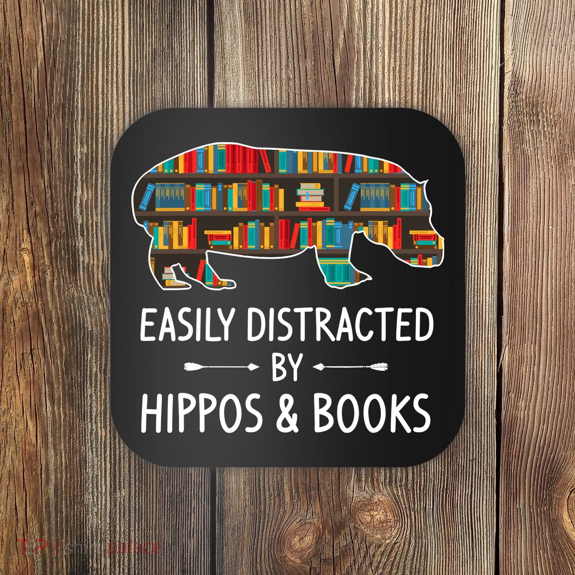 Easily Distracted By Hippos & Books Lover Gift Horse River Coaster