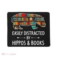 Easily Distracted By Hippos & Books Lover Gift Horse River Mousepad thumb 0