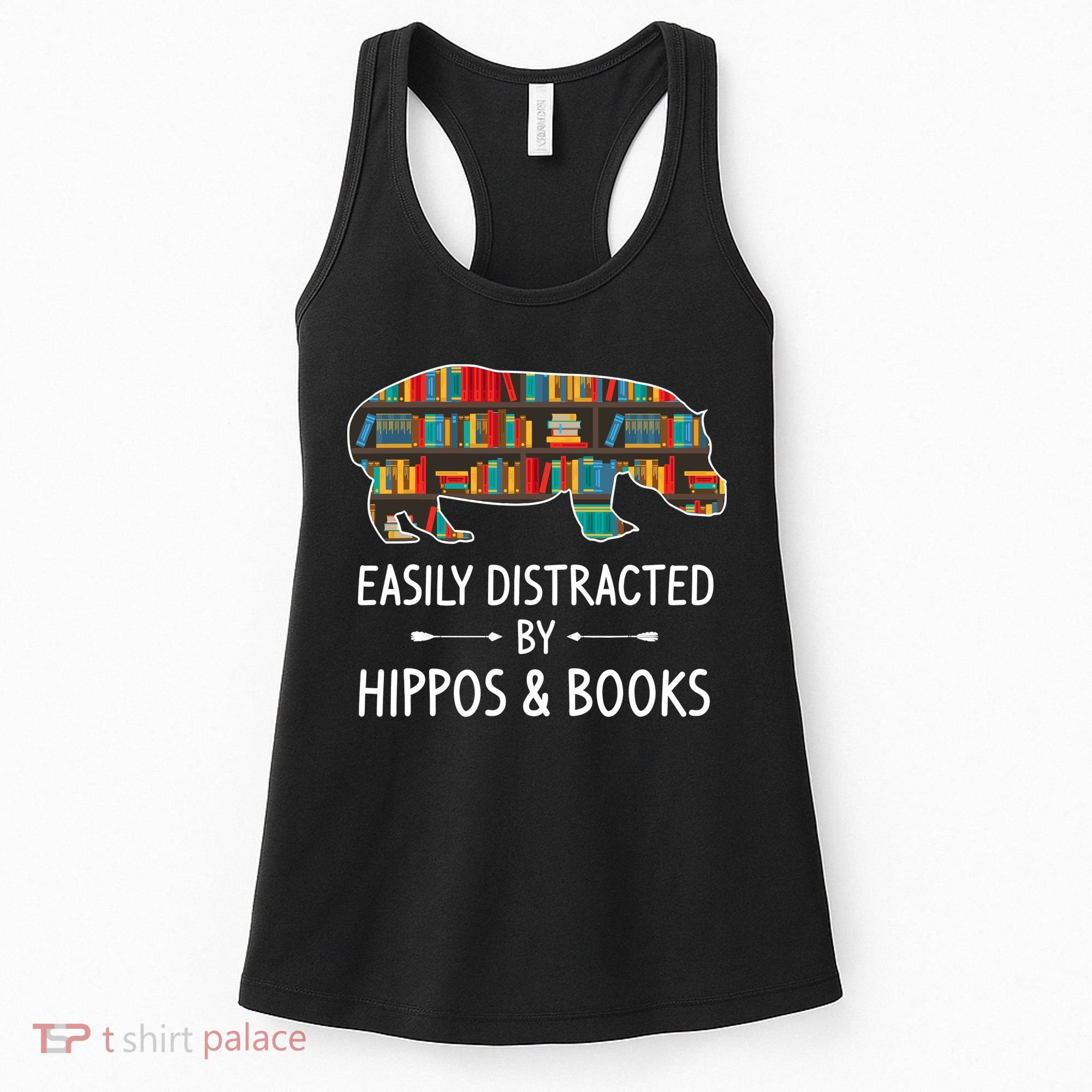 Easily Distracted By Hippos & Books Lover Gift Horse River Women's Tank Top