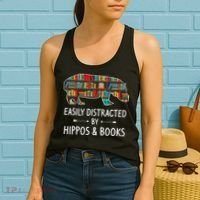 Easily Distracted By Hippos & Books Lover Gift Horse River Women's Tank Top thumb 2