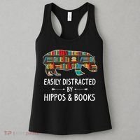 Easily Distracted By Hippos & Books Lover Gift Horse River Women's Tank Top thumb 3
