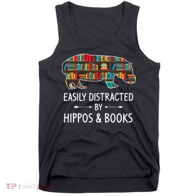 Easily Distracted By Hippos & Books Lover Gift Horse River Tank Top