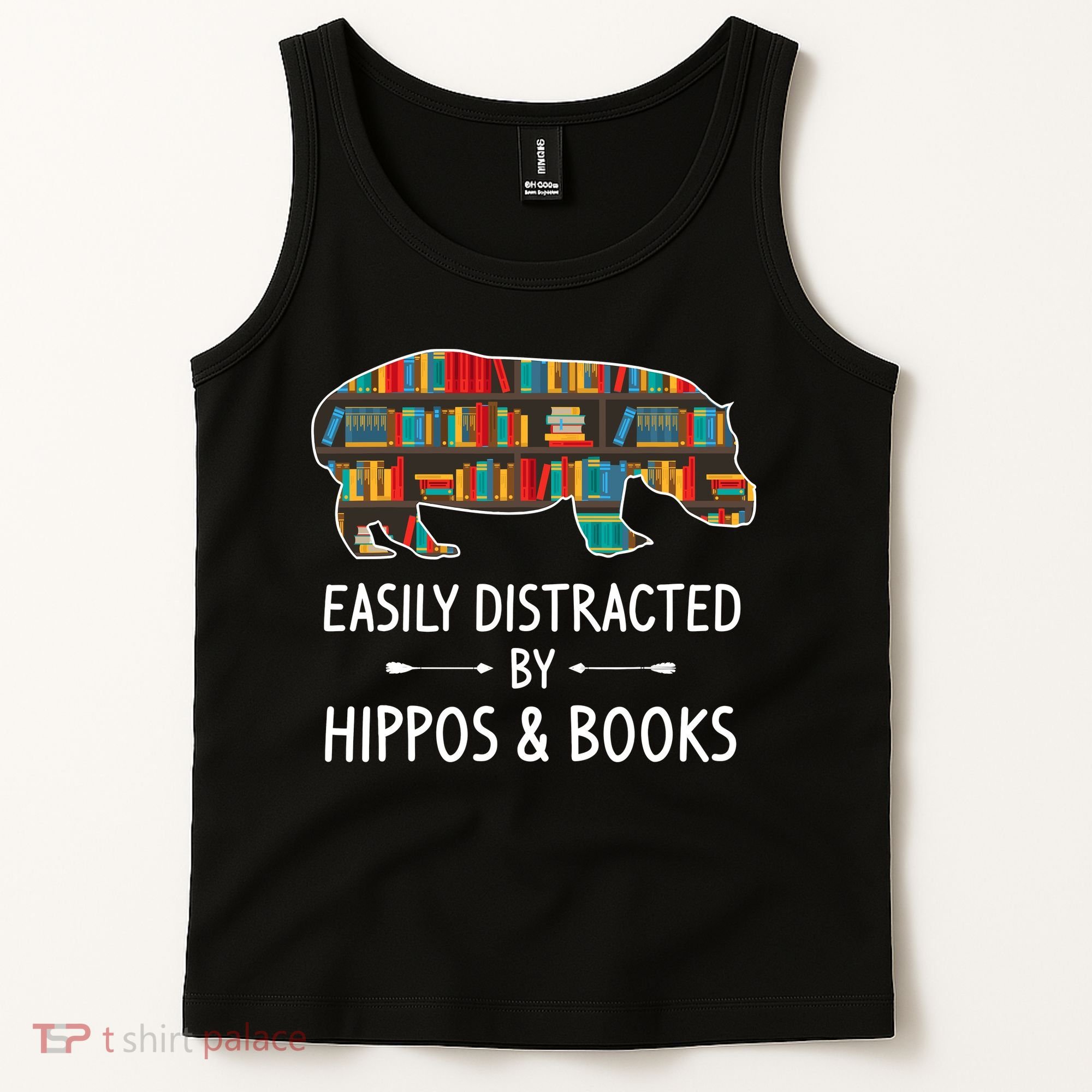 Easily Distracted By Hippos & Books Lover Gift Horse River Tank Top