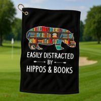 Easily Distracted By Hippos & Books Lover Gift Horse River Golf Towel thumb 1