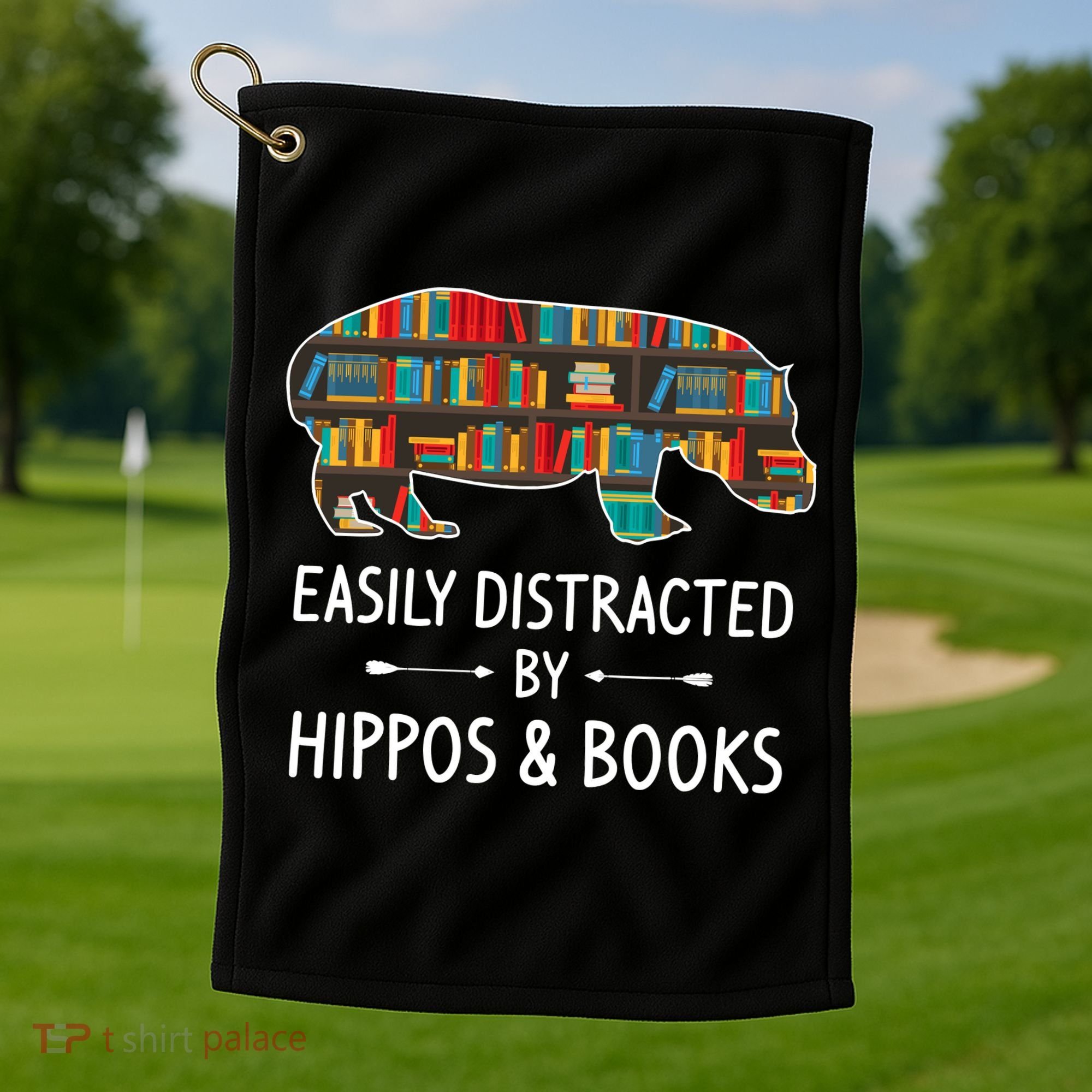 Easily Distracted By Hippos & Books Lover Gift Horse River Golf Towel