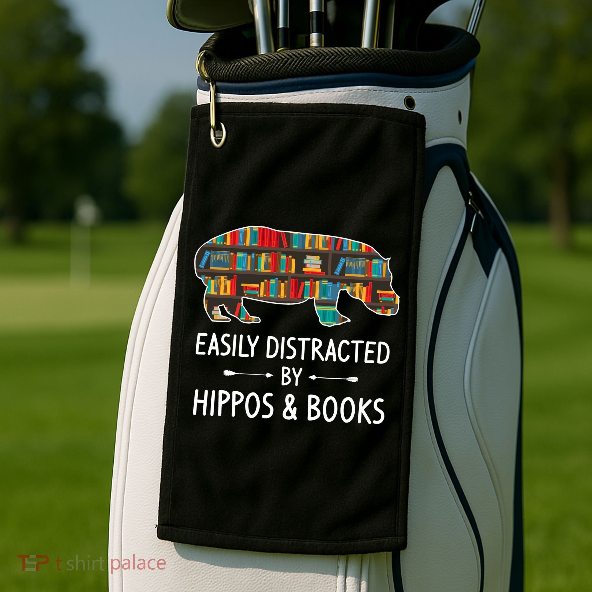 Easily Distracted By Hippos & Books Lover Gift Horse River Golf Towel
