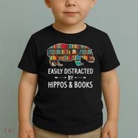 Easily Distracted By Hippos & Books Lover Gift Horse River Toddler T-Shirt thumb 2