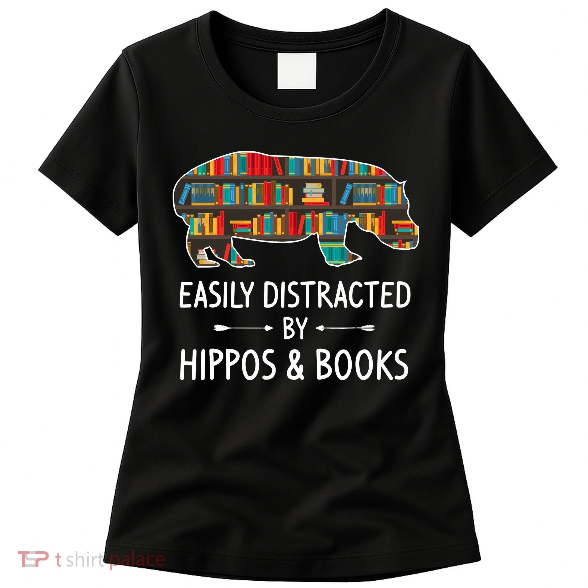 Easily Distracted By Hippos & Books Lover Gift Horse River Women's T-Shirt