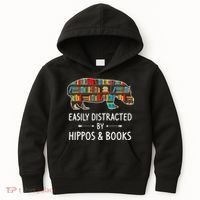 Easily Distracted By Hippos & Books Lover Gift Horse River Kids Hoodie thumb 0