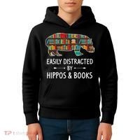 Easily Distracted By Hippos & Books Lover Gift Horse River Kids Hoodie thumb 4