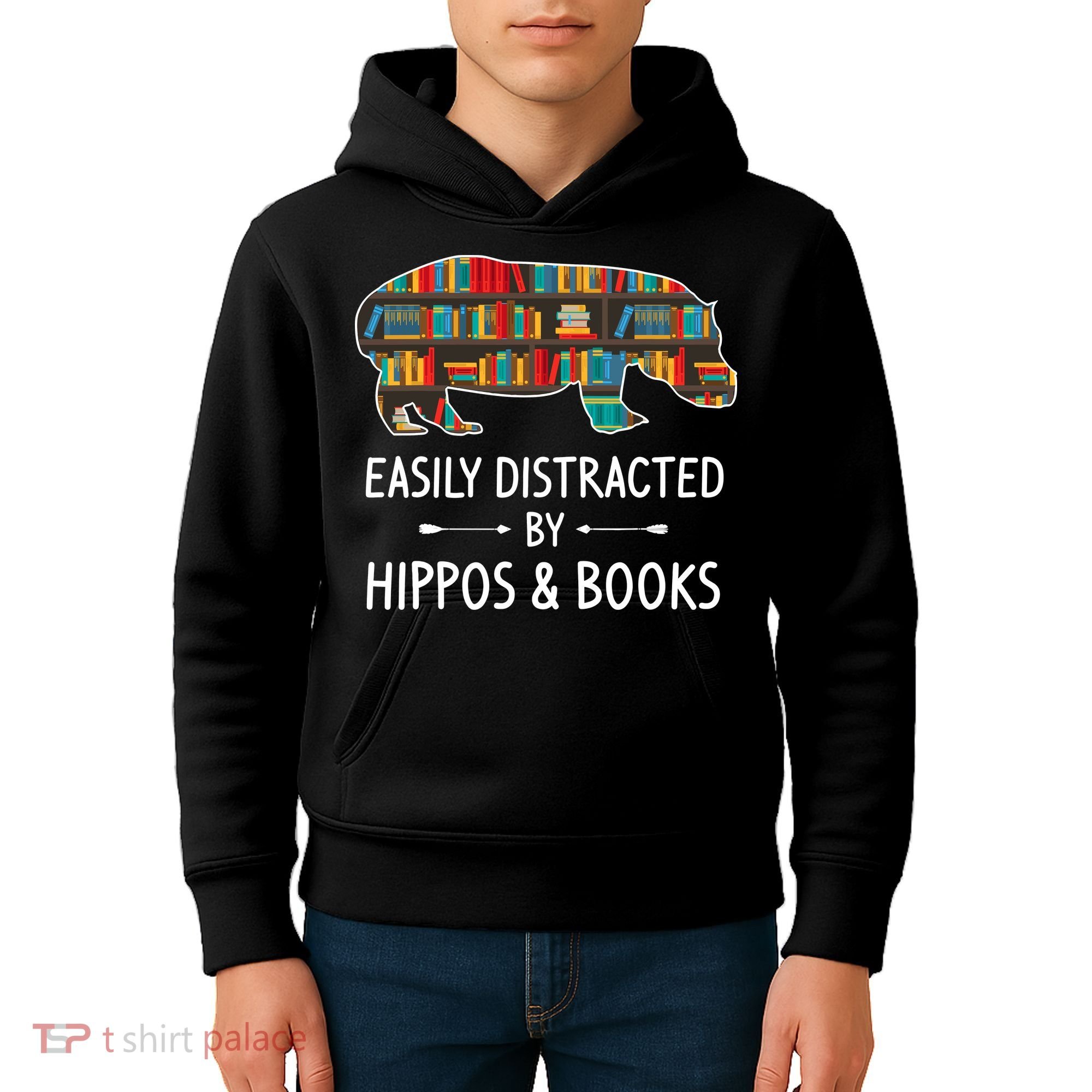 Easily Distracted By Hippos & Books Lover Gift Horse River Kids Hoodie