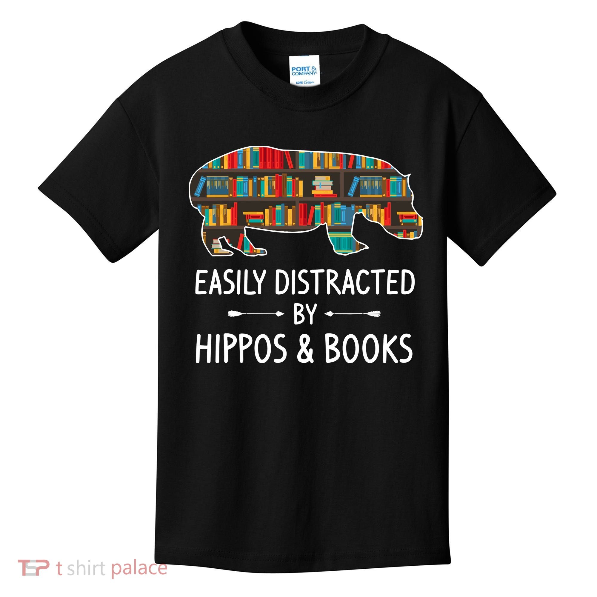 Easily Distracted By Hippos & Books Lover Gift Horse River Kids T-Shirt