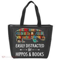 Easily Distracted By Hippos & Books Lover Gift Horse River Tote Bag thumb 0