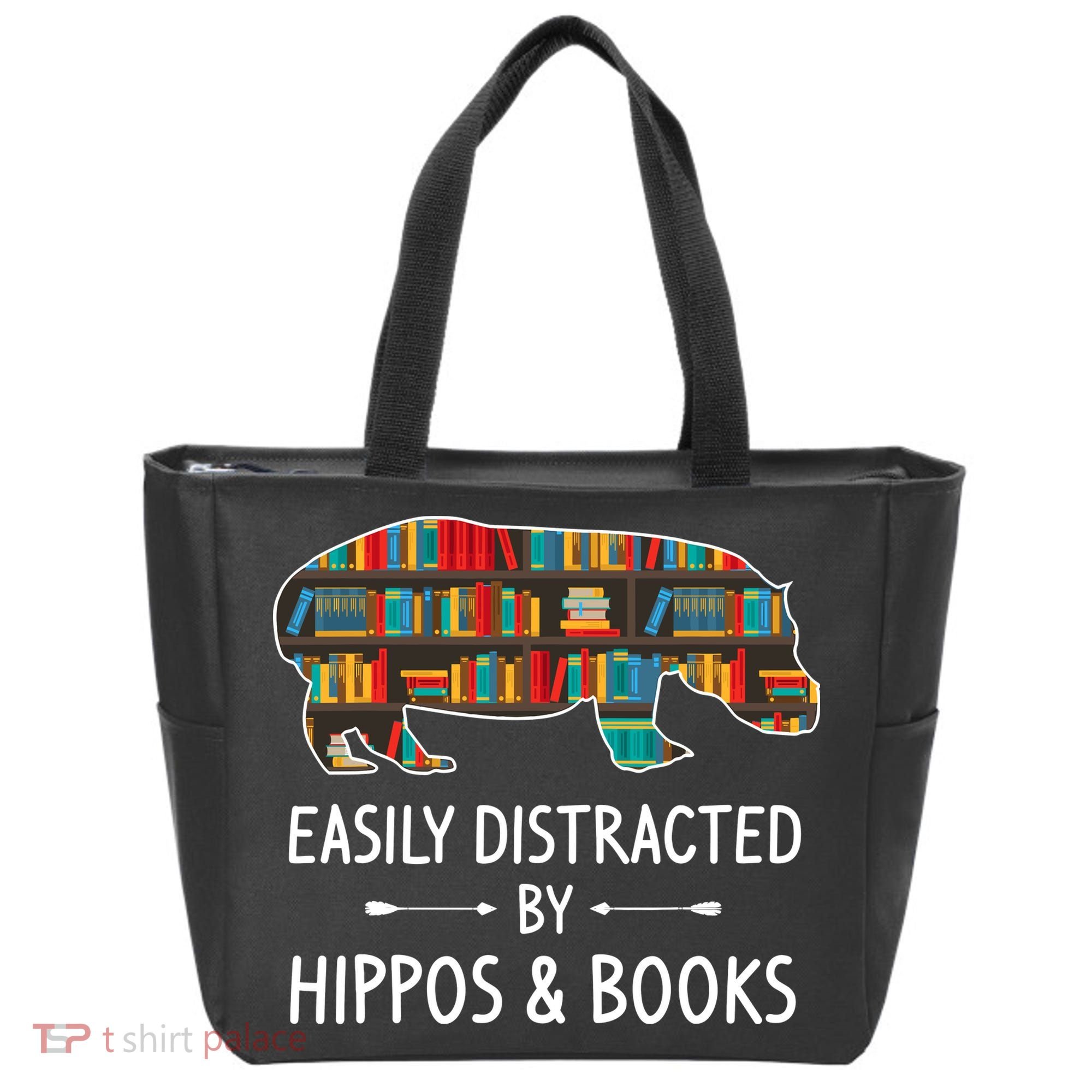 Easily Distracted By Hippos & Books Lover Gift Horse River Tote Bag
