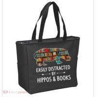 Easily Distracted By Hippos & Books Lover Gift Horse River Tote Bag thumb 2