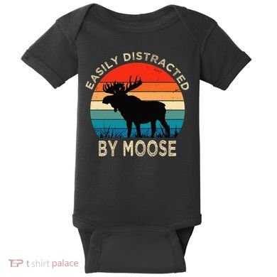 Easily Distracted By Moose Vintage Funny Moose Baby Bodysuit