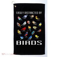 Easily Distracted By Birds Birdwatching Lover Birdwatcher Golf Towel thumb 0