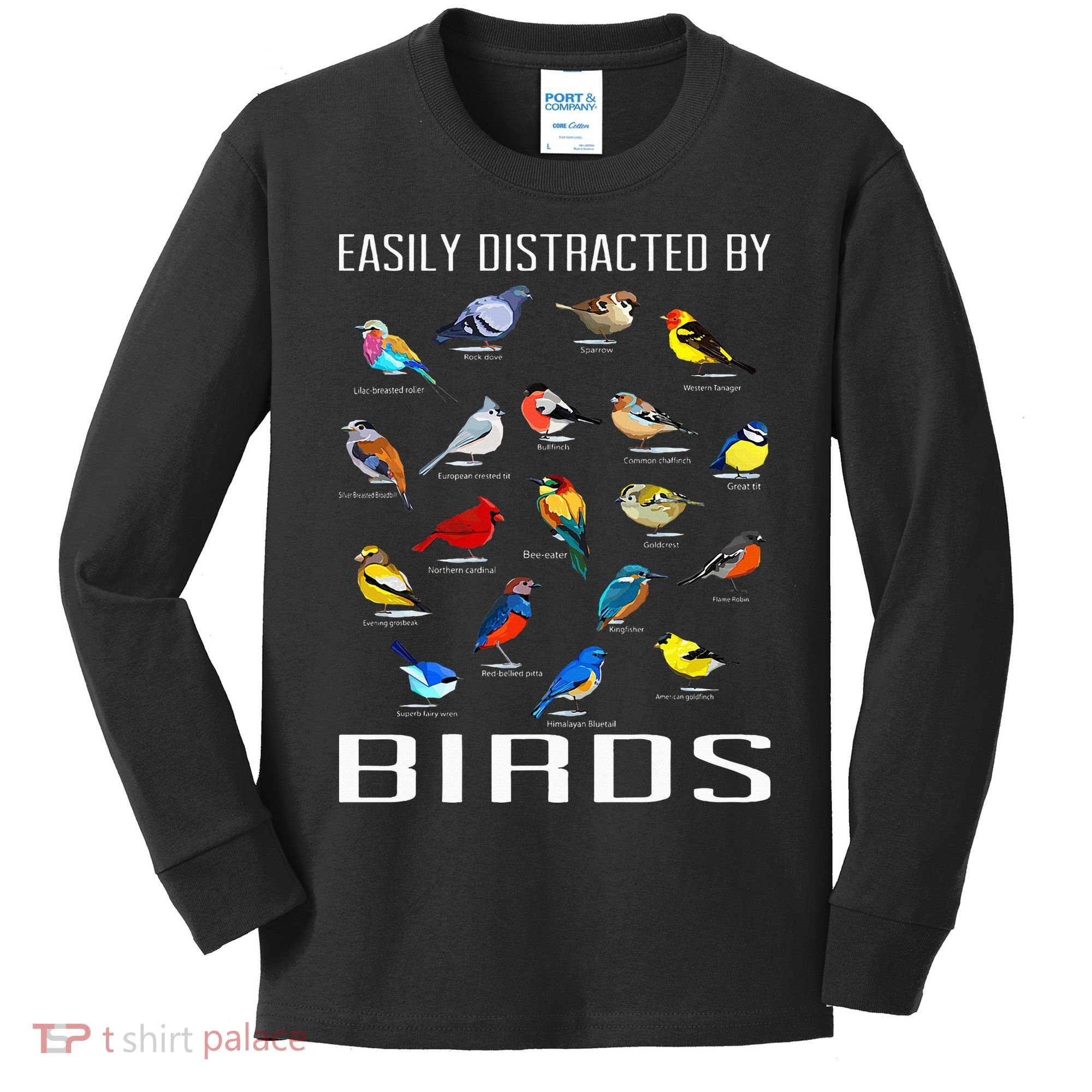 Easily Distracted By Birds Birdwatching Lover Birdwatcher Kids Long Sleeve Shirt