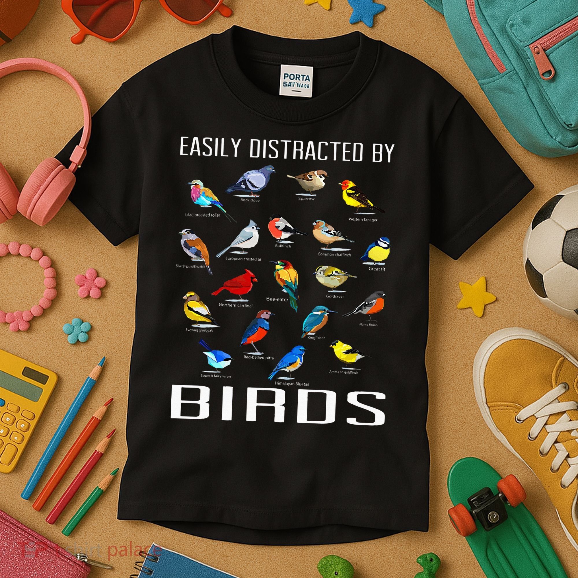 Easily Distracted By Birds Birdwatching Lover Birdwatcher Kids T-Shirt