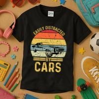 Easily Distracted By Cars Automobile Car Lover Kids T-Shirt thumb 3