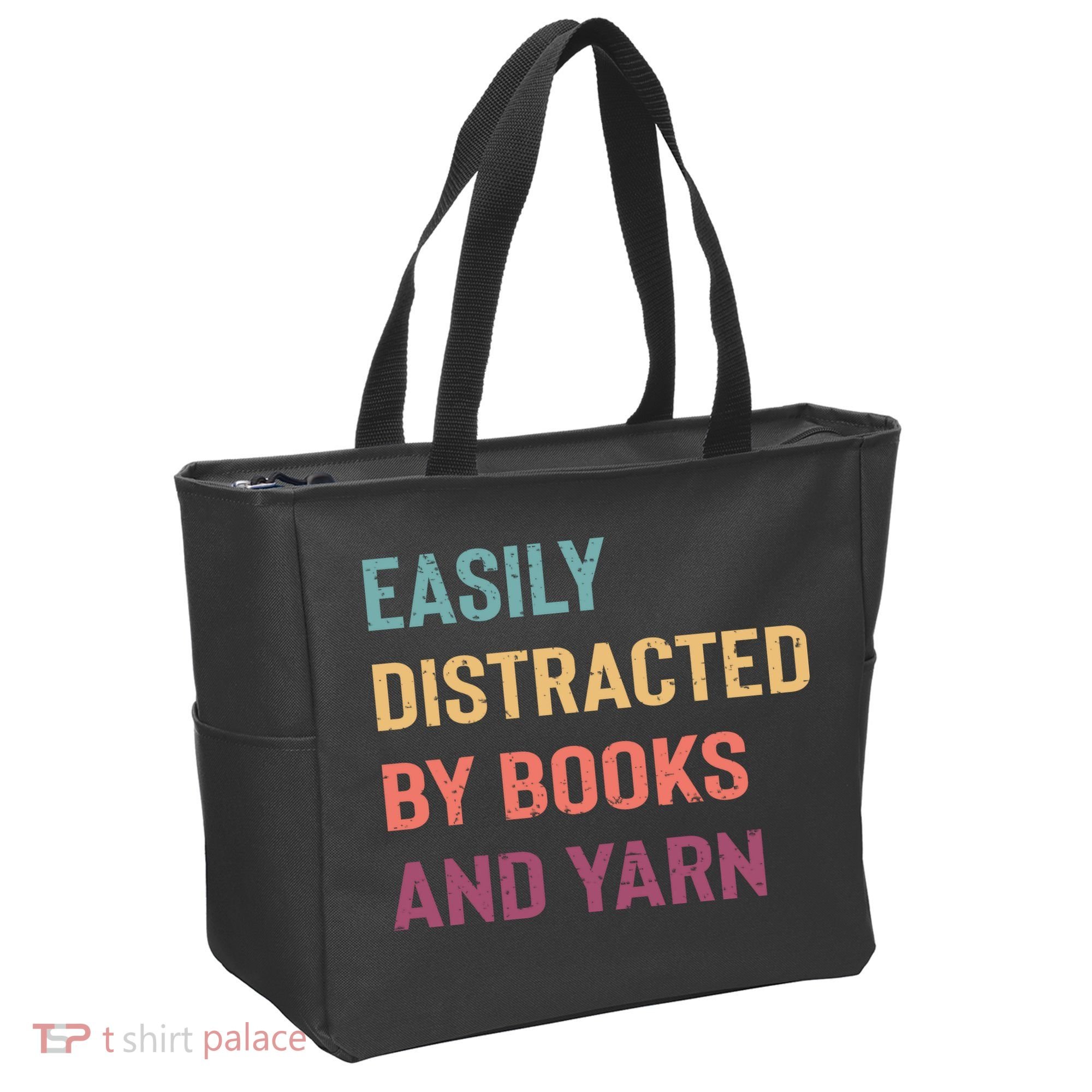 Easily Distracted By Books And Yarn Yarn Lover Tote Bag